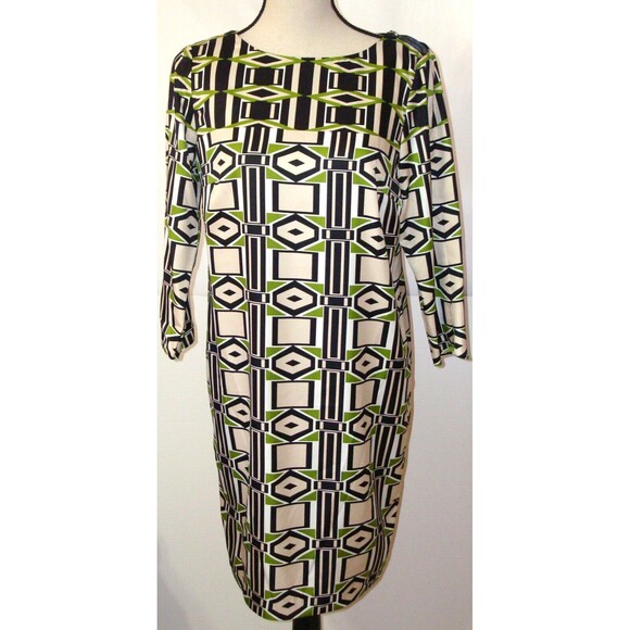 New Womens Jones New York Collection Graphic Dress Green 8 Black White Tan Zip